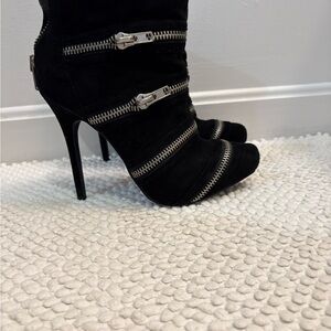 Aldo Black Heeled Boots with Silver Zipper Accents